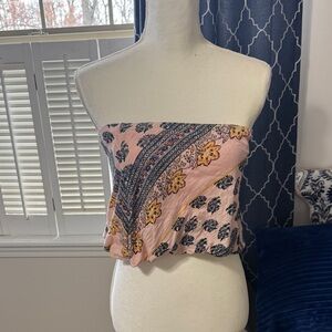 Free People Pink Floral Strapless Crop Top